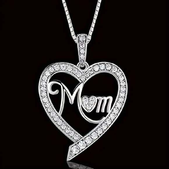 Silver Mom Heart Pendant Necklace - Picture 2 of 3